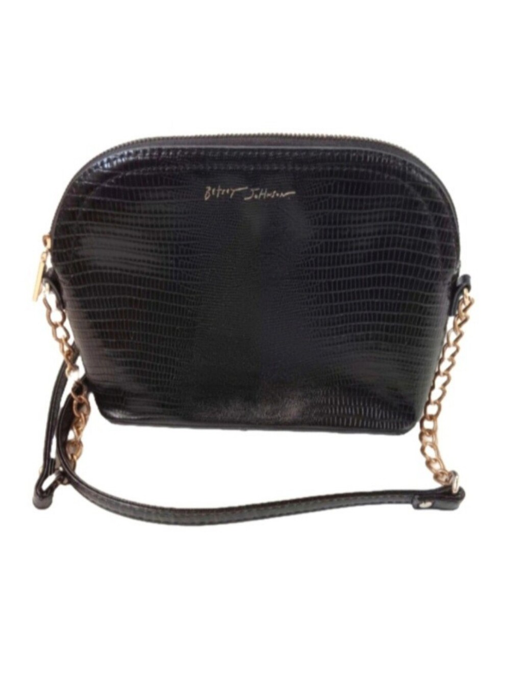 Betsey Johnson Black Snakeskin-Embossed Crossbody Bag | EUC